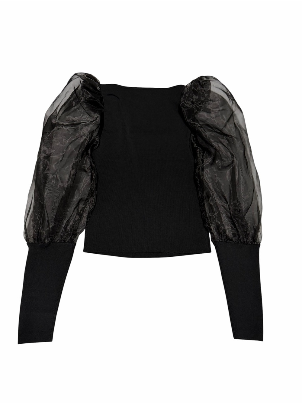 Alice + Olivia Abella Puff Sleeve Square Neck Top | Black | Small - Picture 5 of 6